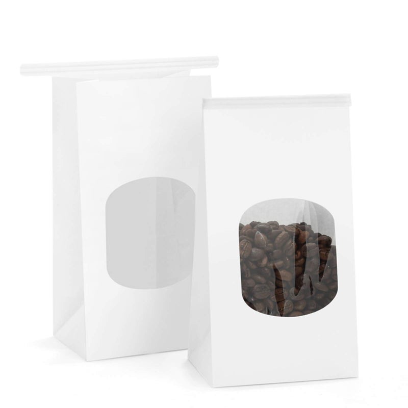 BagDream Small Bakery Bags with Window 100Pcs 3.54x2.36x6.7 Inches Tin Tie Tab Lock Kraft White Window Paper Bags for Coffee Bean, Cookies, Treat, Snack - Image 1